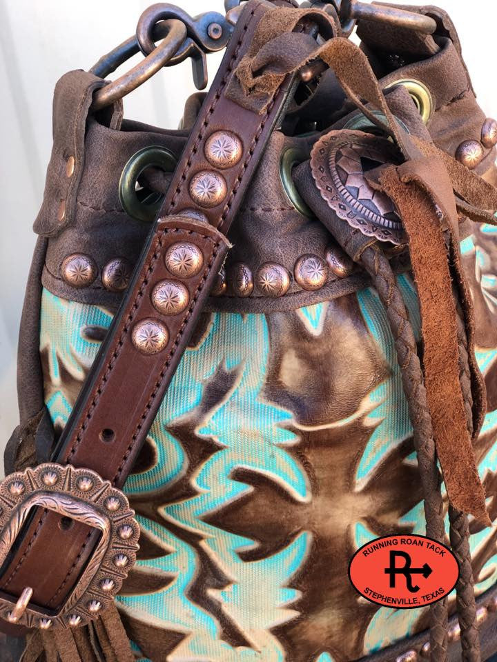 "The Bolo" Cross Body Bucket Handbag in Turquoise Boot Top