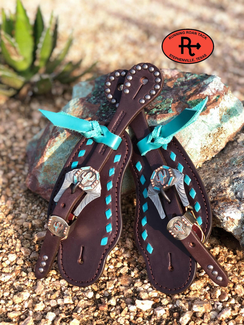 Turquoise Buckstitch Buckaroo Spur Straps with Your Choice of Buckles