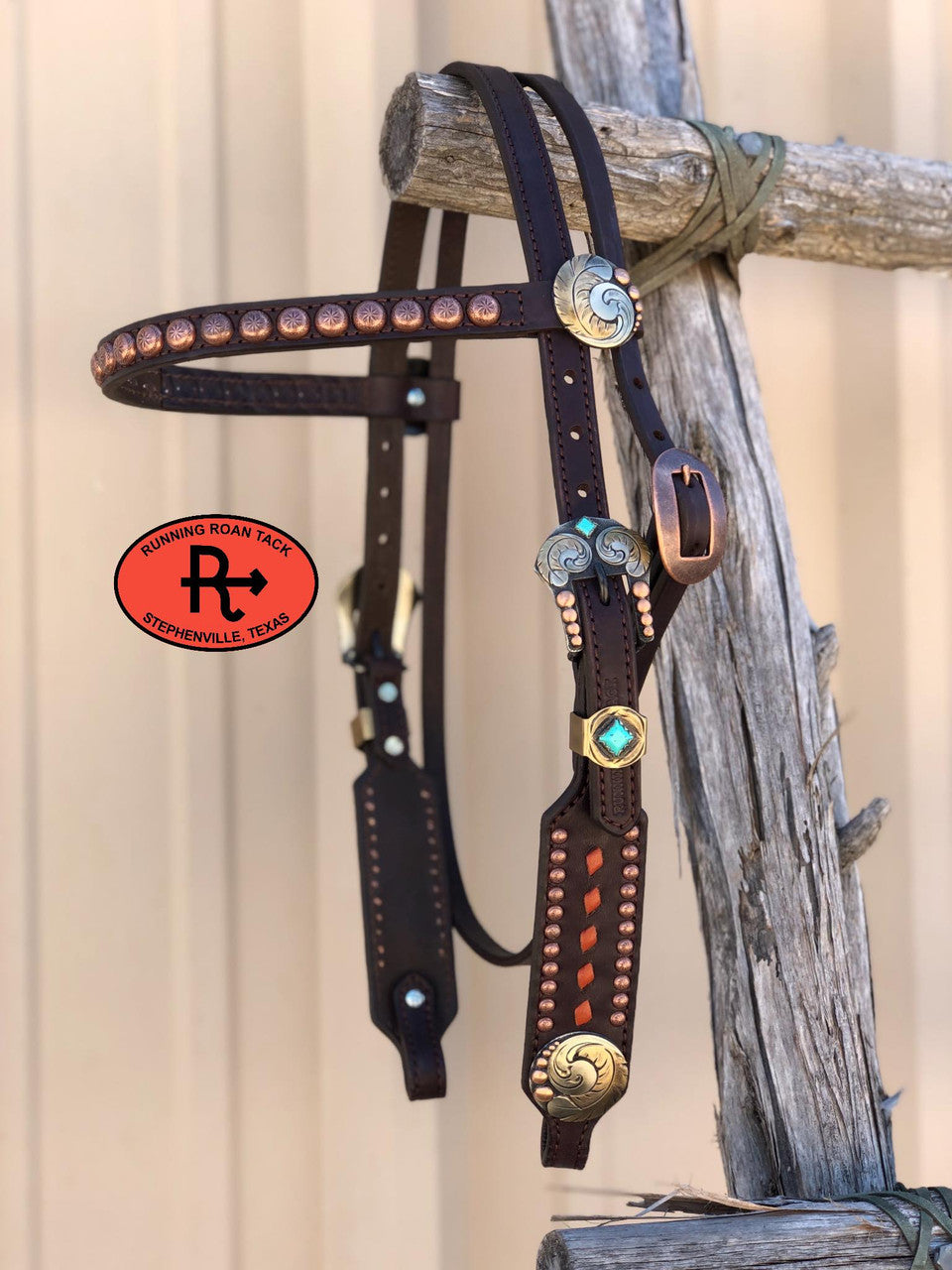 Whisky Buckstitch Browband Short Cheek Headstall with Your Choice of Hardware