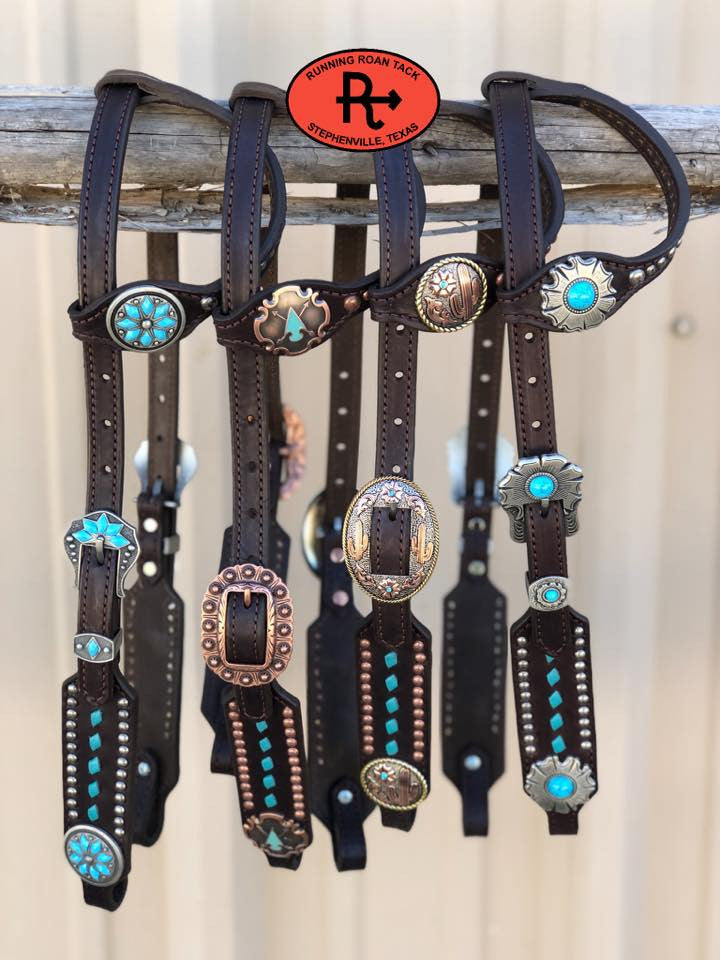 Turquoise Buckstitch Single Ear Short Cheek Headstall with Your Choice of Hardware