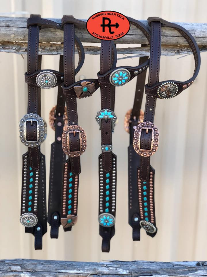 Turquoise Buckstitch Single Ear Standard Sized Headstall with Your Choice of Hardware