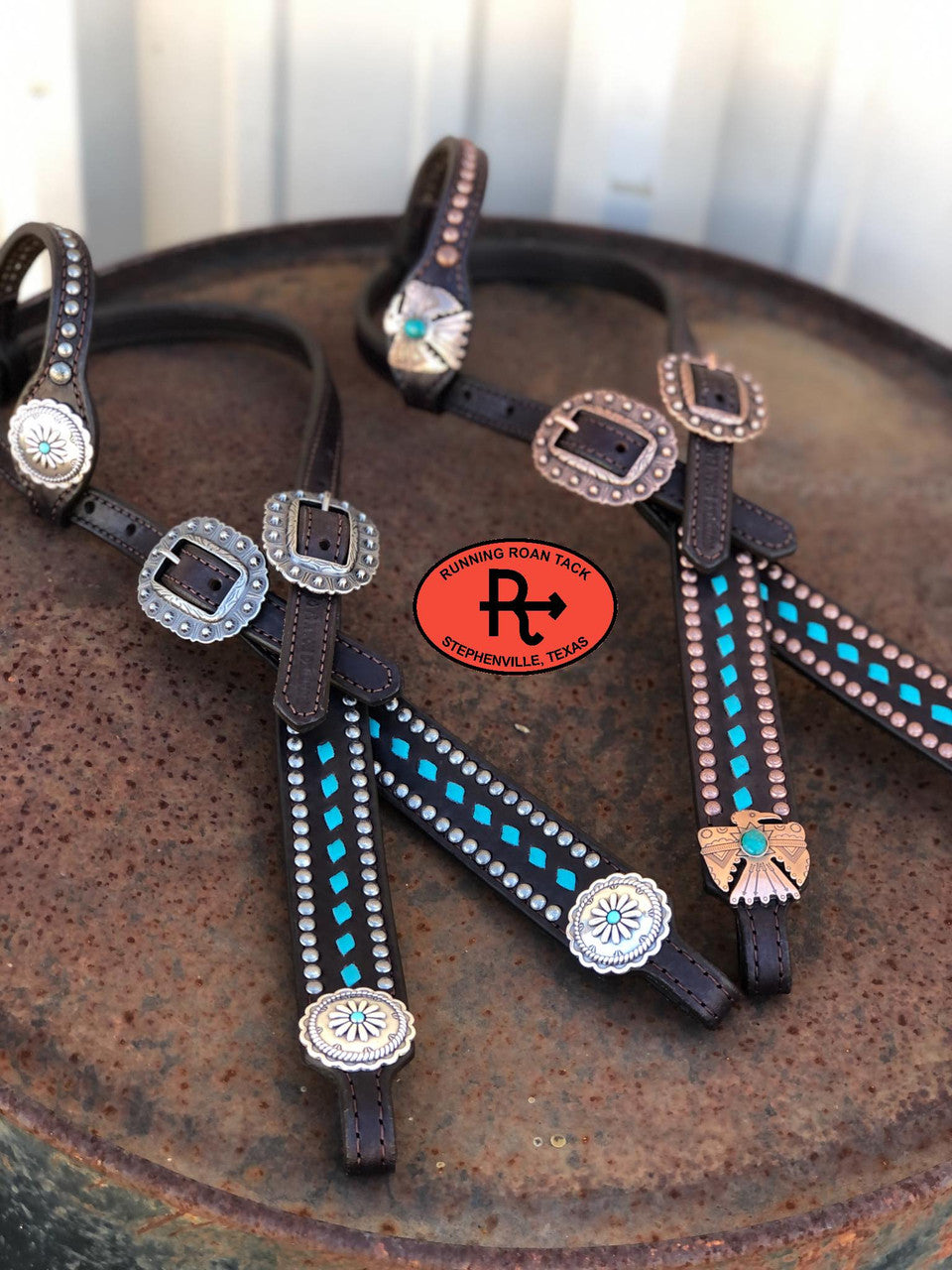 Turquoise Buckstitch Single Ear Standard Sized Headstall with Your Choice of Hardware