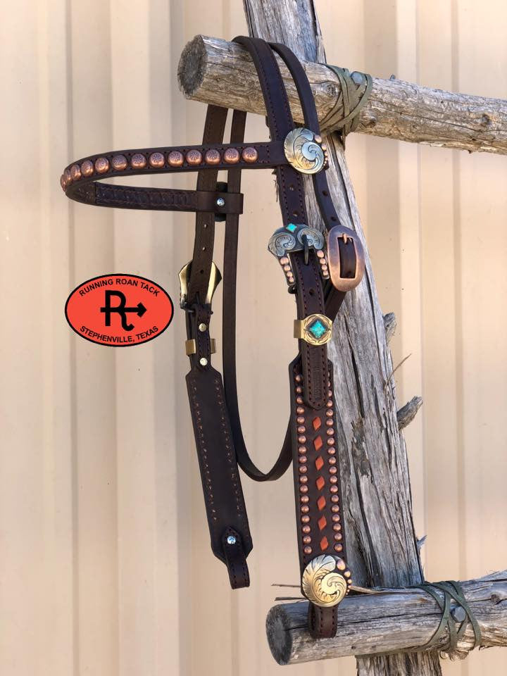 Whisky Buckstitch Browband Standard Sized Headstall with Your Choice of Hardware