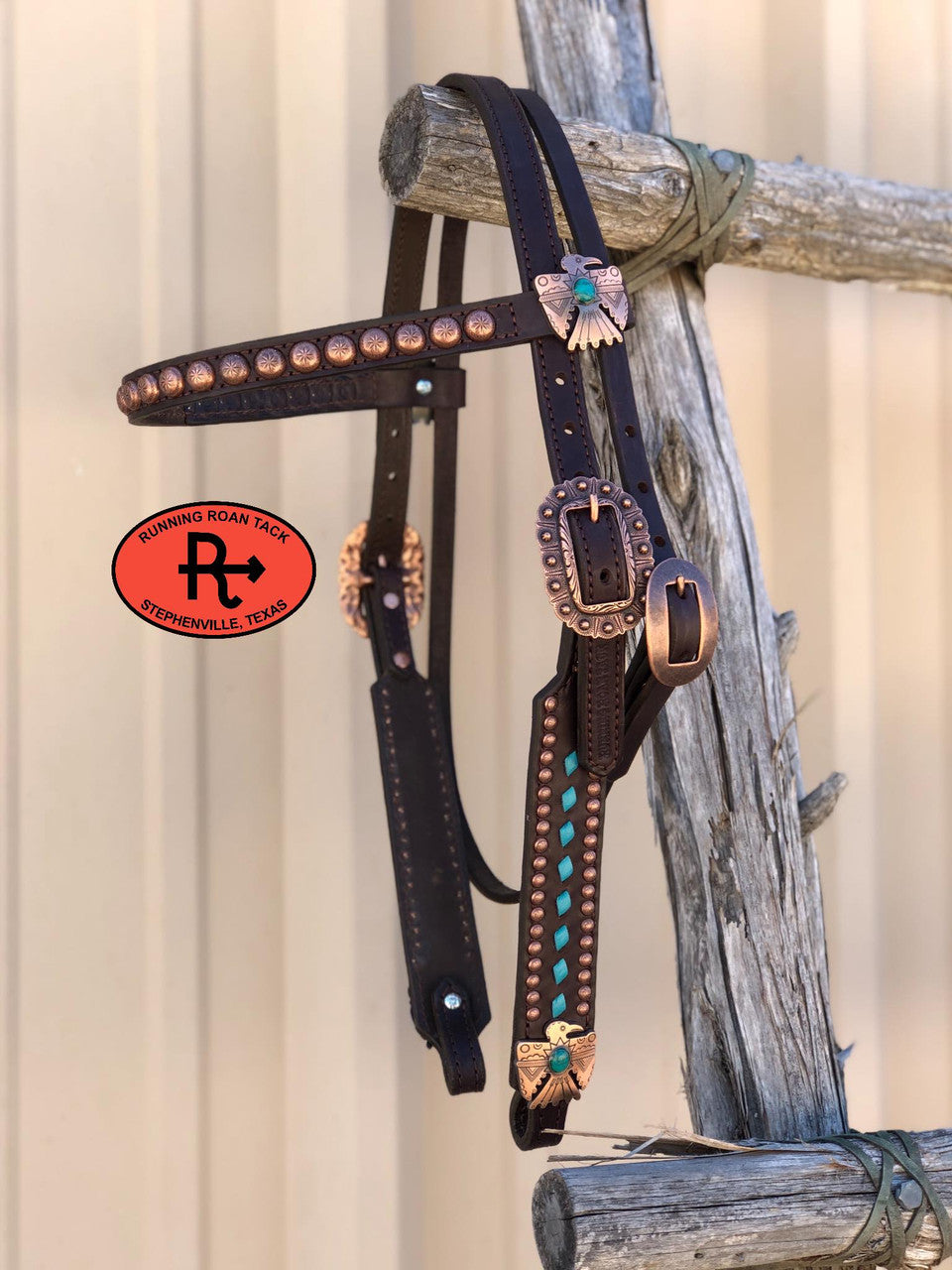 Turquoise Buckstitch Browband Standard Sized Headstall with Your Choice of Hardware