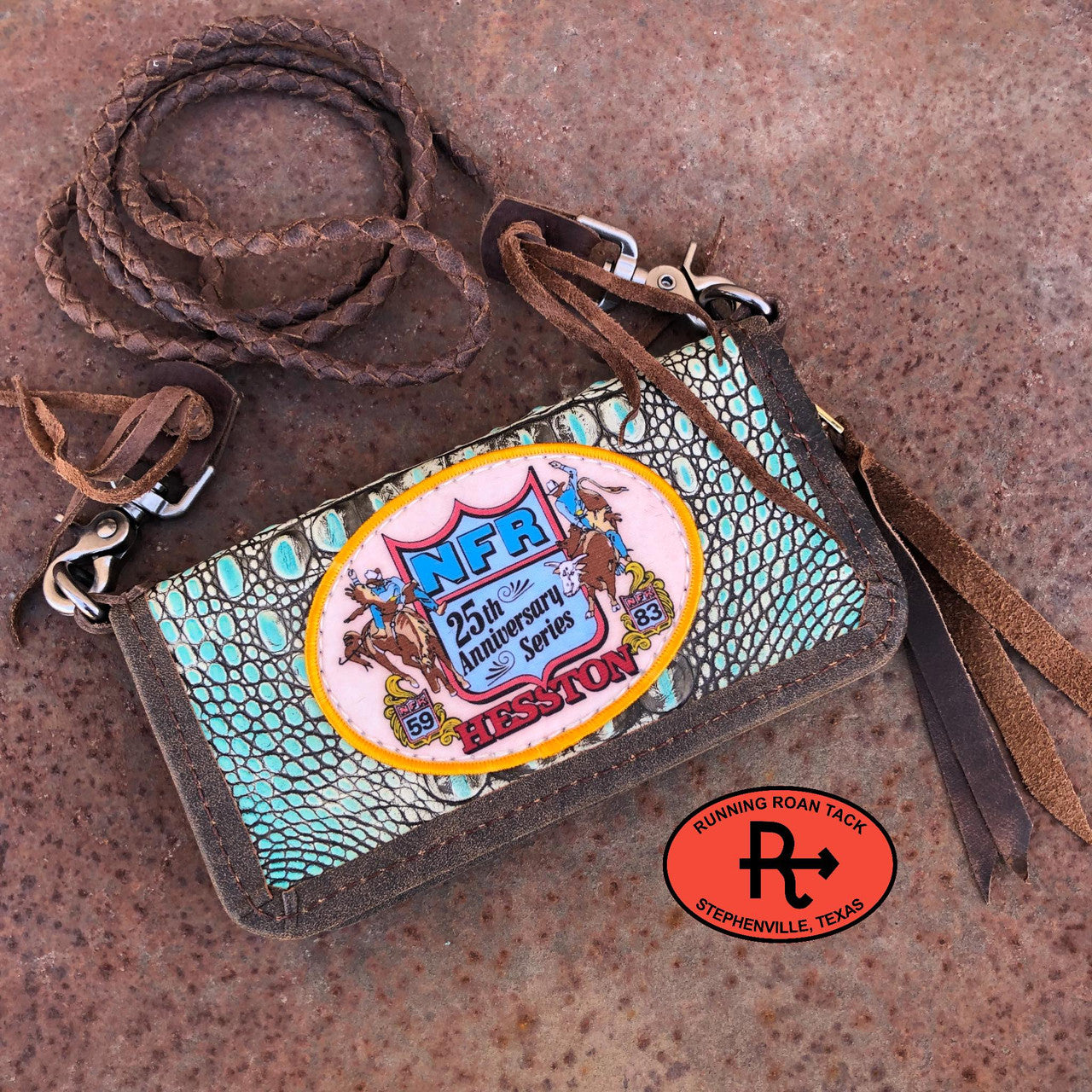 "The Pecos" Crossbody Double Zip Wallet Wristlet Organizer with Vintage NFR Patch