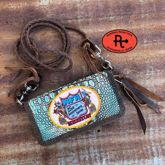 "The Pecos" Crossbody Double Zip Wallet Wristlet Organizer with Vintage NFR Patch