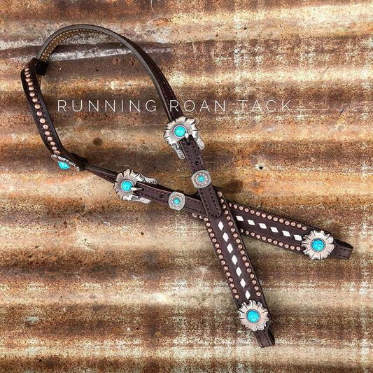 White Natural Buckstitch Single Ear Standard Sized Headstall with Your Choice of Hardware