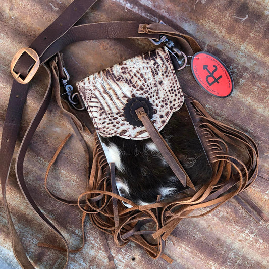 Austin Cross Body Handbag with Cream Croc and Hair On Cowhide