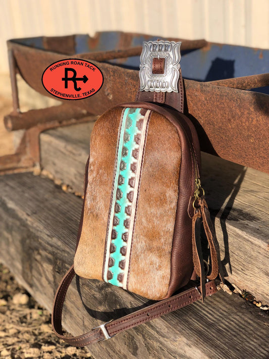 Cibolo Cross Body Slingbag Hair on Cowhide with Aztec Accent