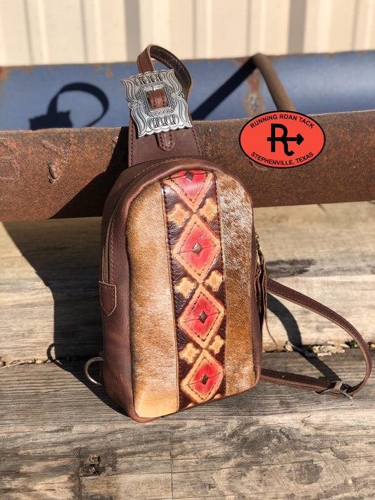 Cibolo Cross Body Slingbag Hair on Cowhide with Aztec Accent 3
