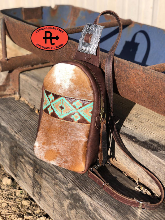Cibolo Cross Body Slingbag Hair on Cowhide with Aztec Accent 4
