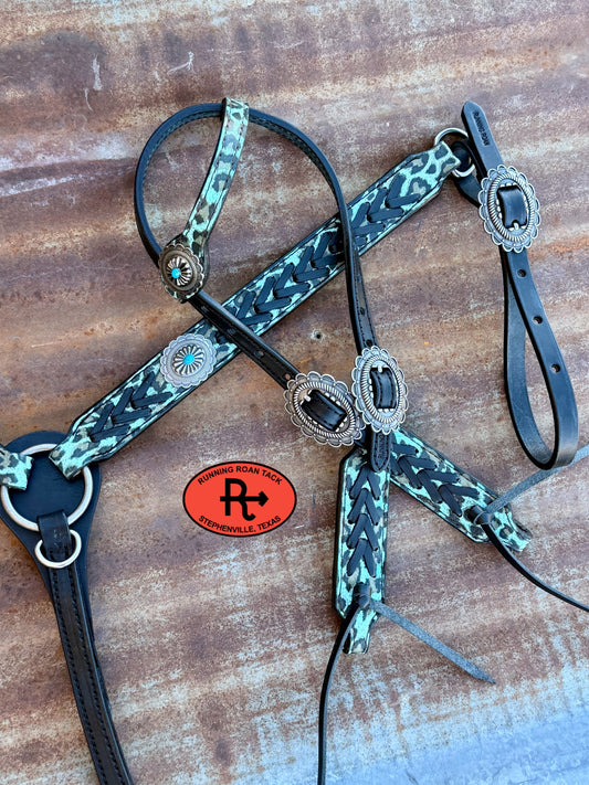 Blue Leopard Tack Set with Black Lacing and Southwest Hardware *Buy one piece or both pieces* Set10052026-02