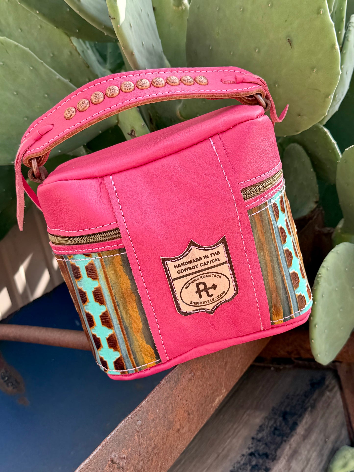 Pink Leather with Southwest Embossed Train Case for Makeup, Toiletries, etc traincase07062026-14