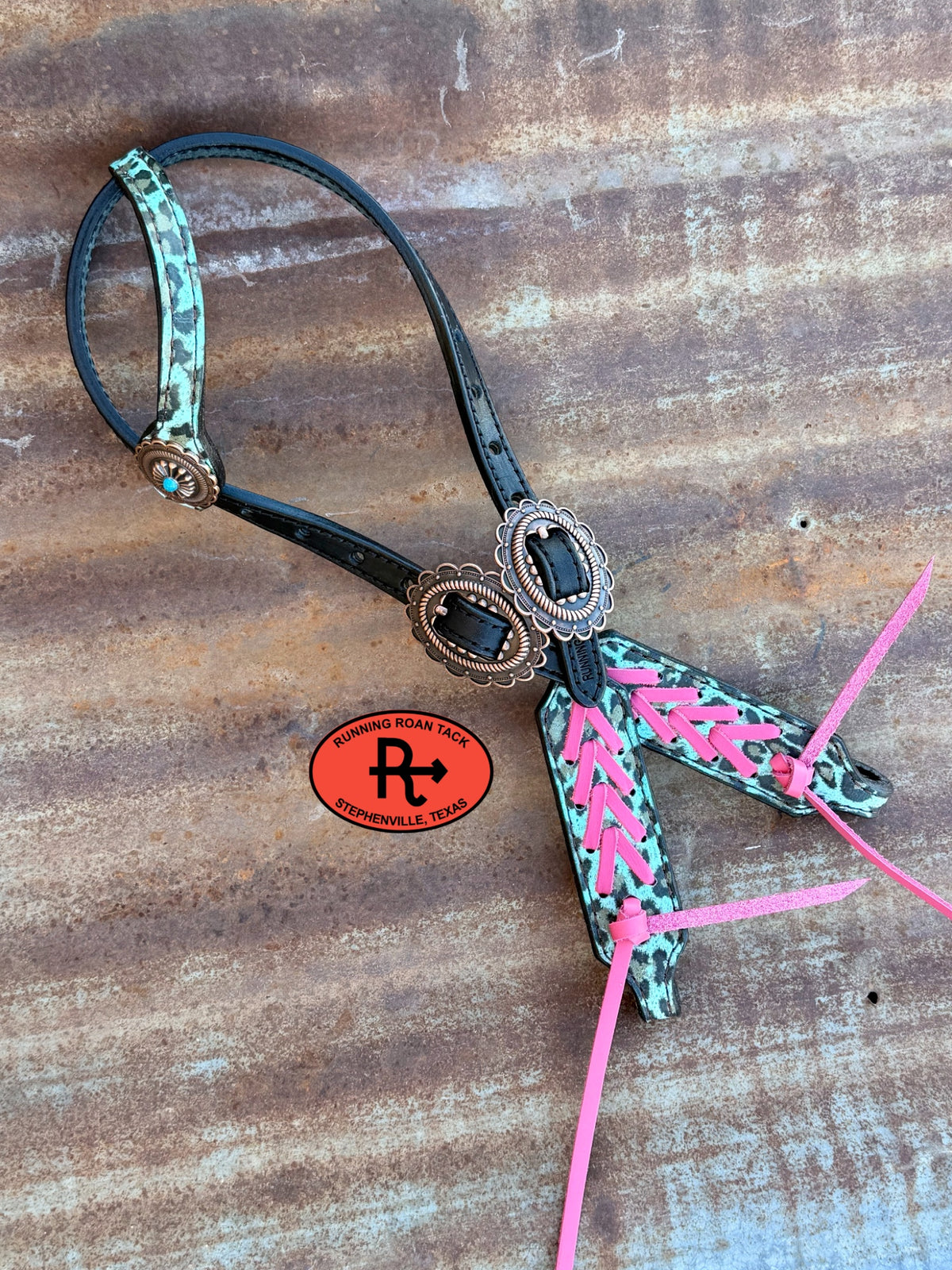 Blue Leopard Tack Set with Pink Lacing and Southwest Hardware *Buy one piece or both pieces* Set10052026-03