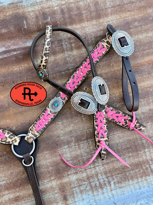 Leopard Tack Set with Pink Lacing and Southwest Hardware *Buy one piece or both pieces* Set09072026-03
