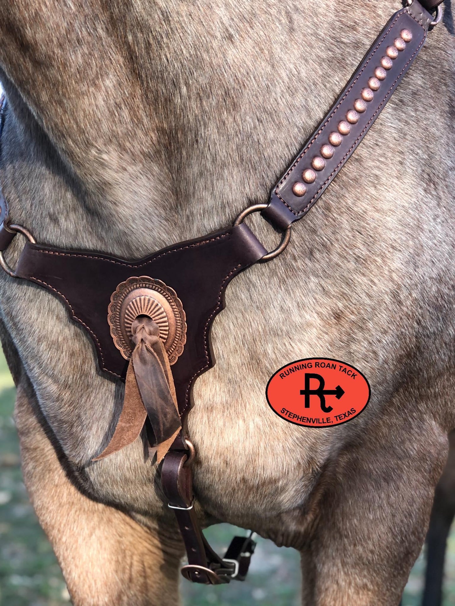 Palomo Breast Collar with Large Copper Slotted Concho and Copper Dots