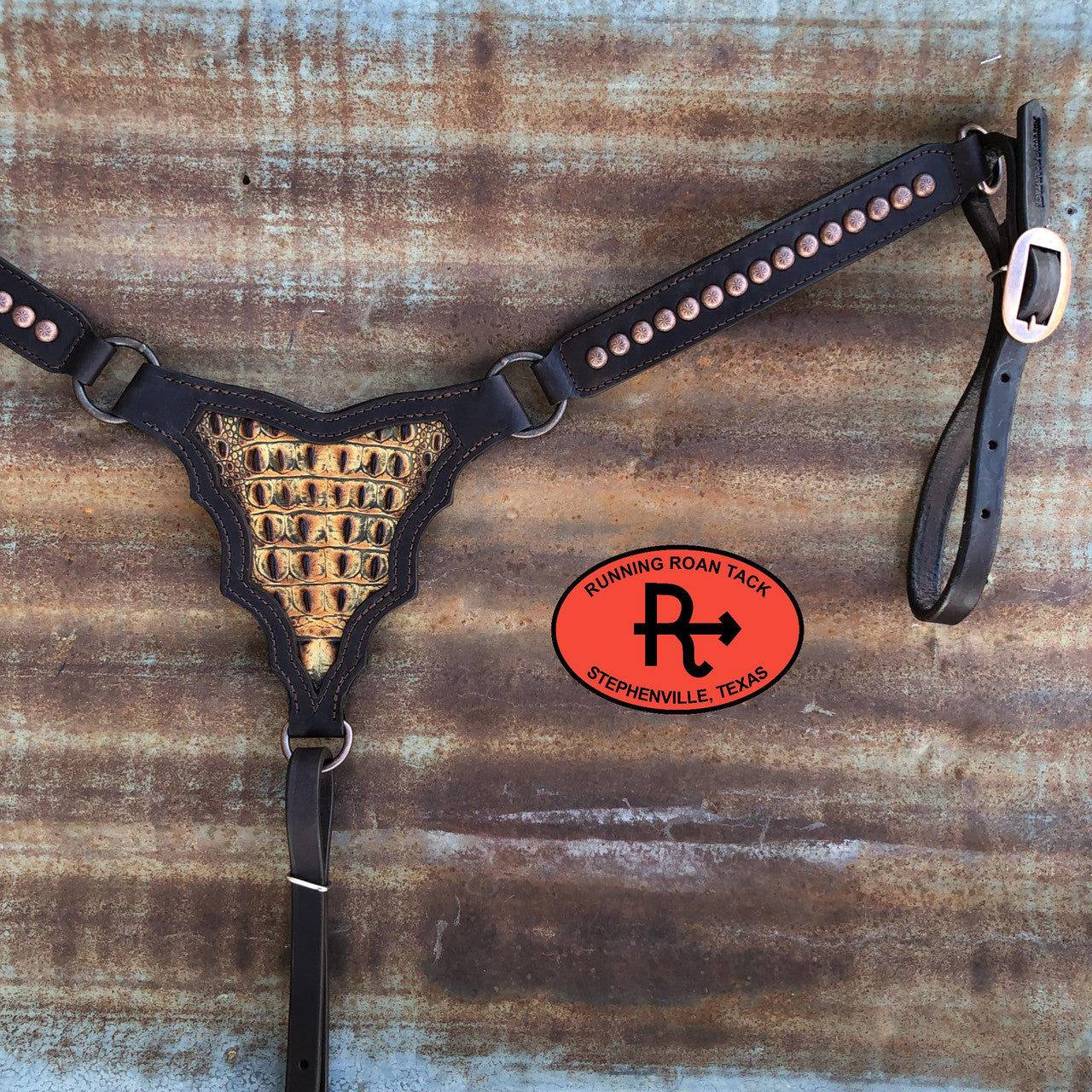 Palomo Breast Collar with Inlaid Sepia Croc and Copper Dots