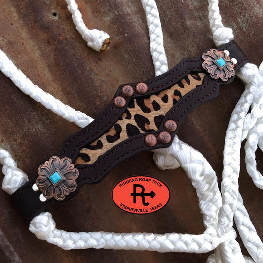 White Mule Tape Halter with Inlaid Leopard and Lead