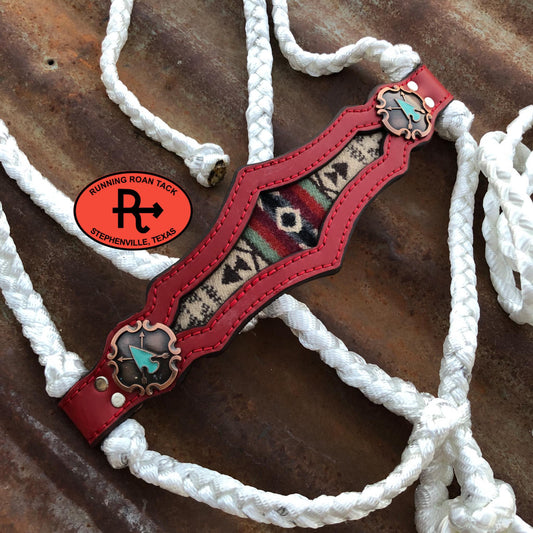 White Mule Tape Halter with Red Leather Nose with Inlaid Wool and Lead 2