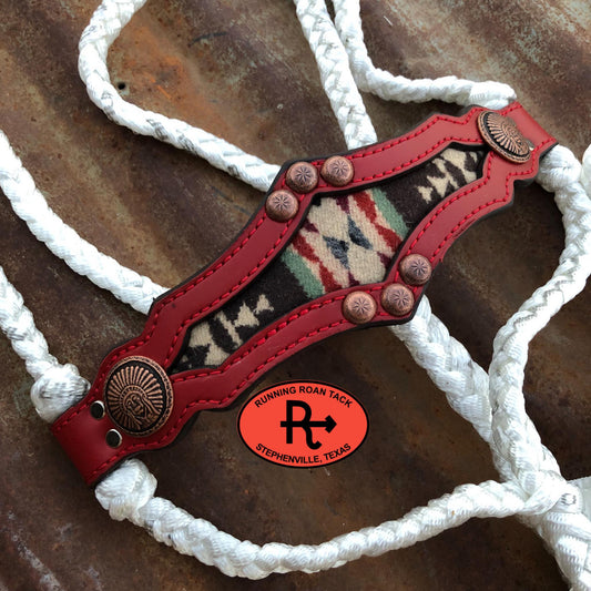 White Mule Tape Halter with Red Leather Nose with Inlaid Wool and Lead