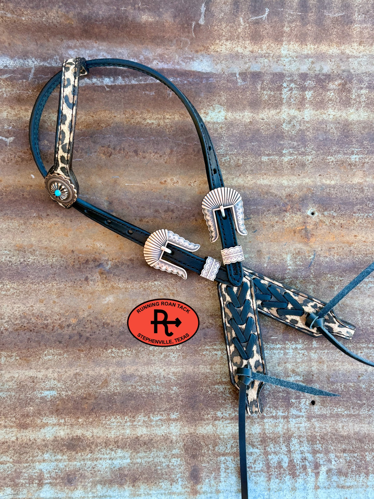 Leopard Tack Set with Black Lacing and Southwest Hardware *Buy one piece or both pieces* Set10052026-01