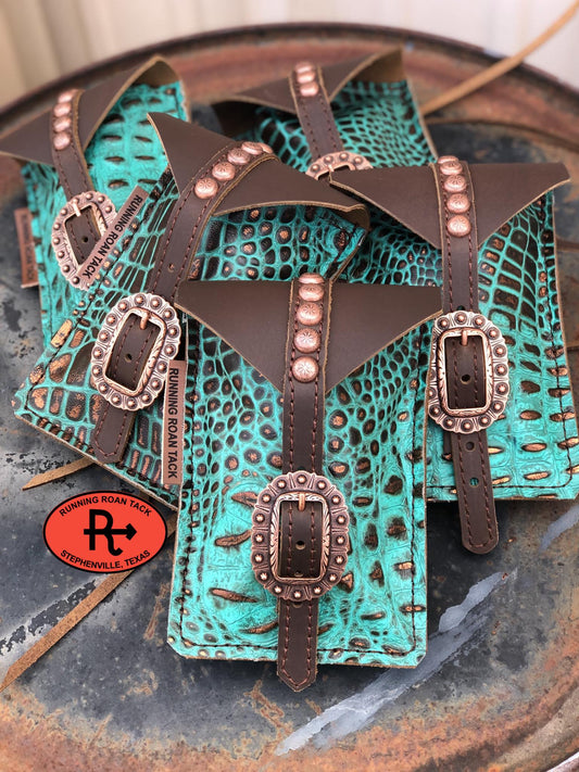 Turquoise and Copper Croc Mini Saddle Bag for Phone, Keys, Roping Powder, etc