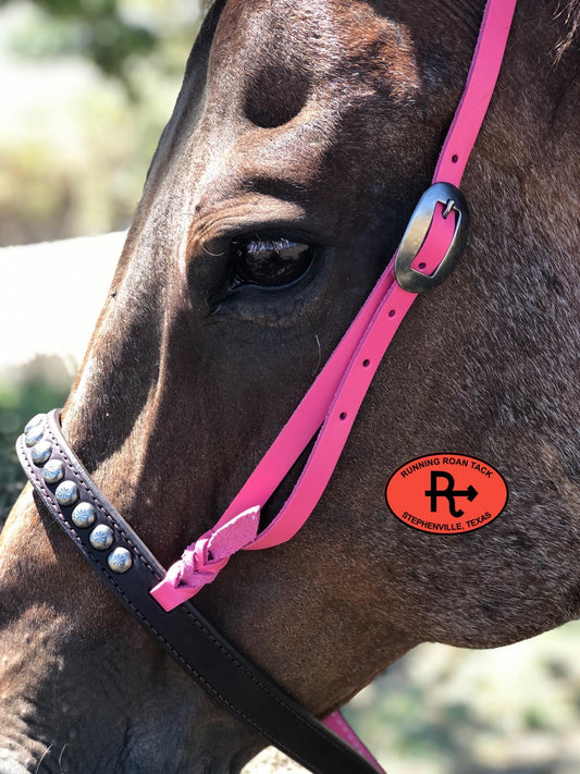 Tiedown Noseband with Pink Leather Accents and Antique Silver Dots