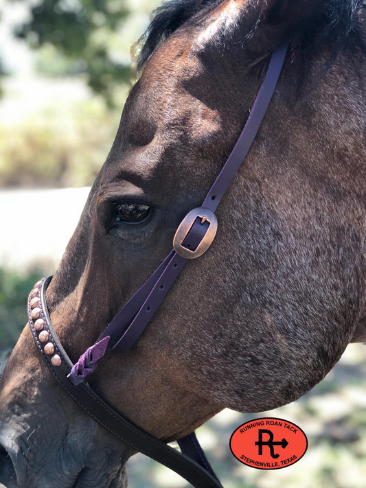 Tiedown Noseband with Dark Purple Leather Accents and Copper Dots