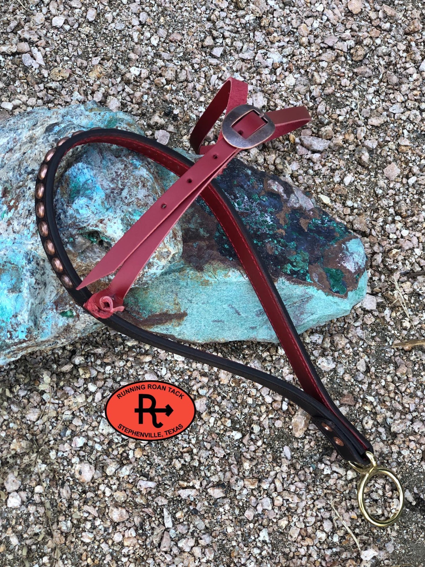 Tiedown Noseband with Red Leather Accents and Copper Dots