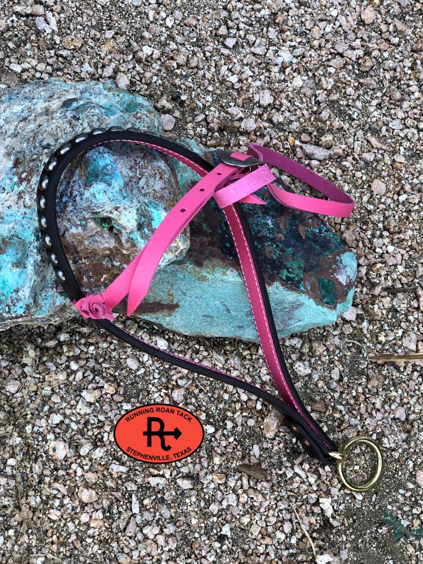 Tiedown Noseband with Pink Leather Accents and Antique Silver Dots