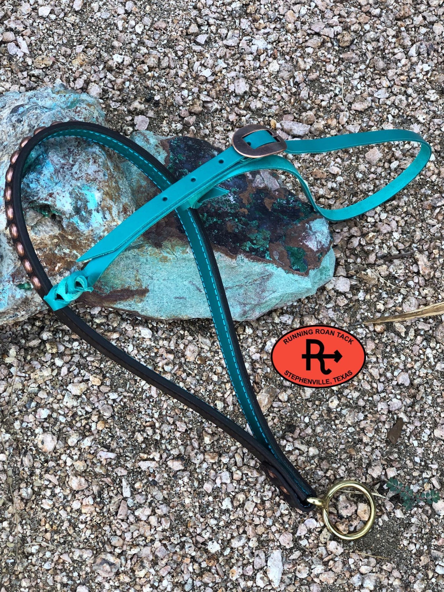 Tiedown Noseband with Turquoise Leather Accents and Copper Dots