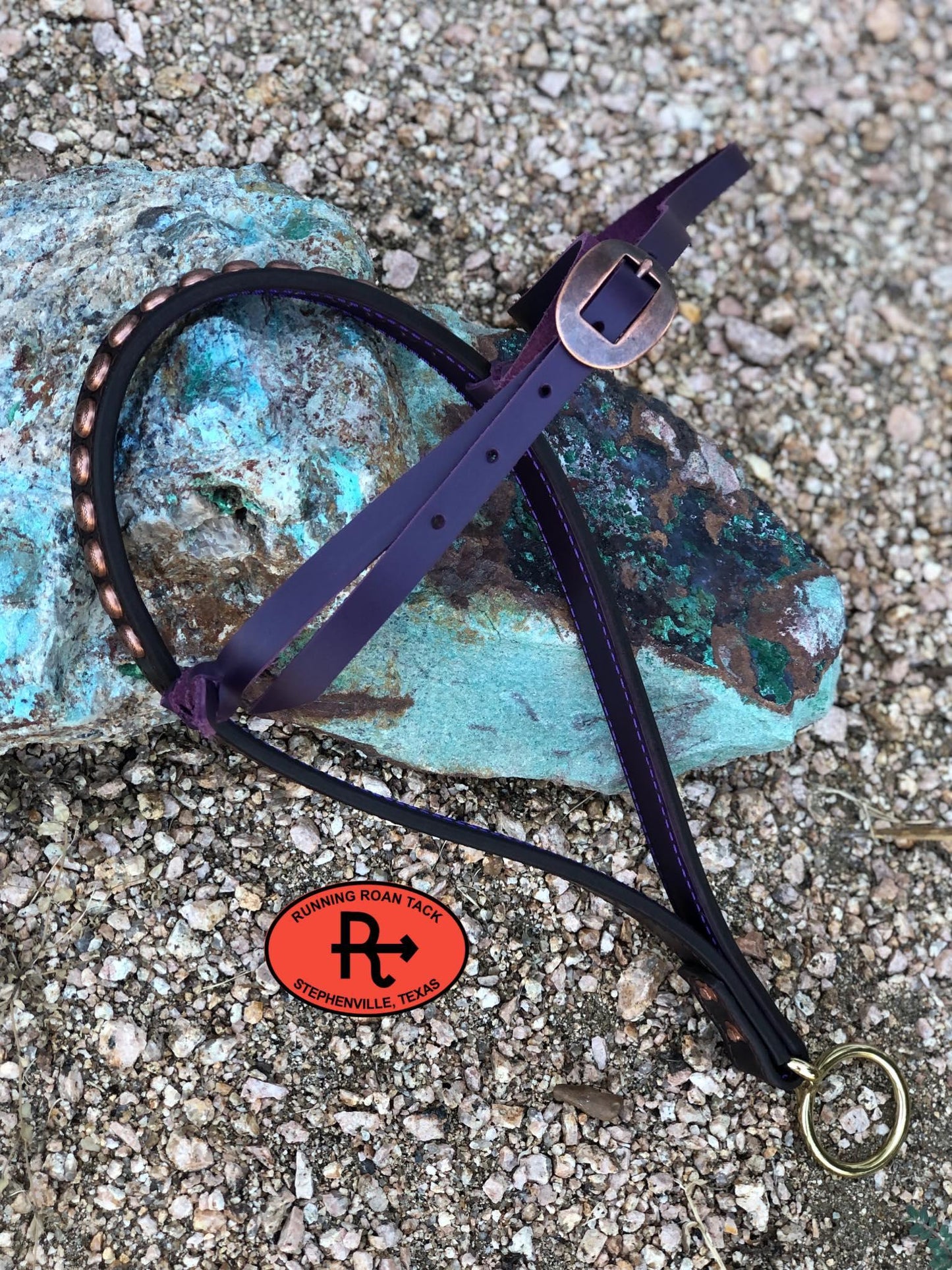 Tiedown Noseband with Dark Purple Leather Accents and Copper Dots