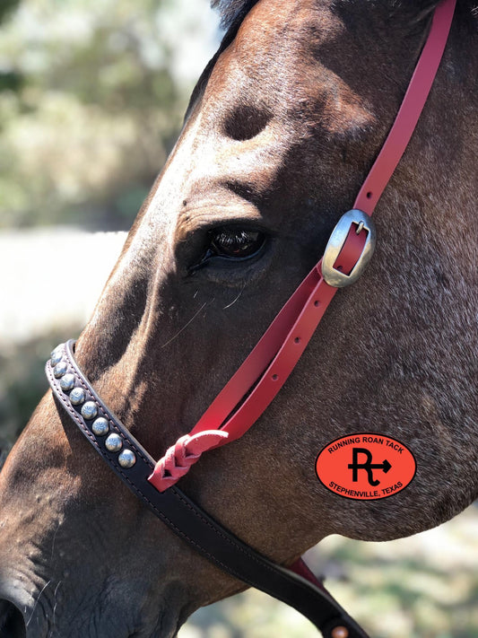 Tiedown Noseband with Red Leather Accents and Antique Silver Dots