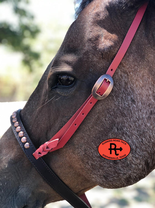 Tiedown Noseband with Red Leather Accents and Copper Dots