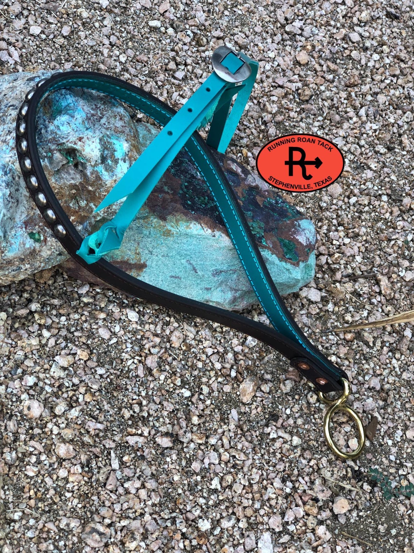 Tiedown Noseband with Turquoise Leather Accents and Antique Silver Dots