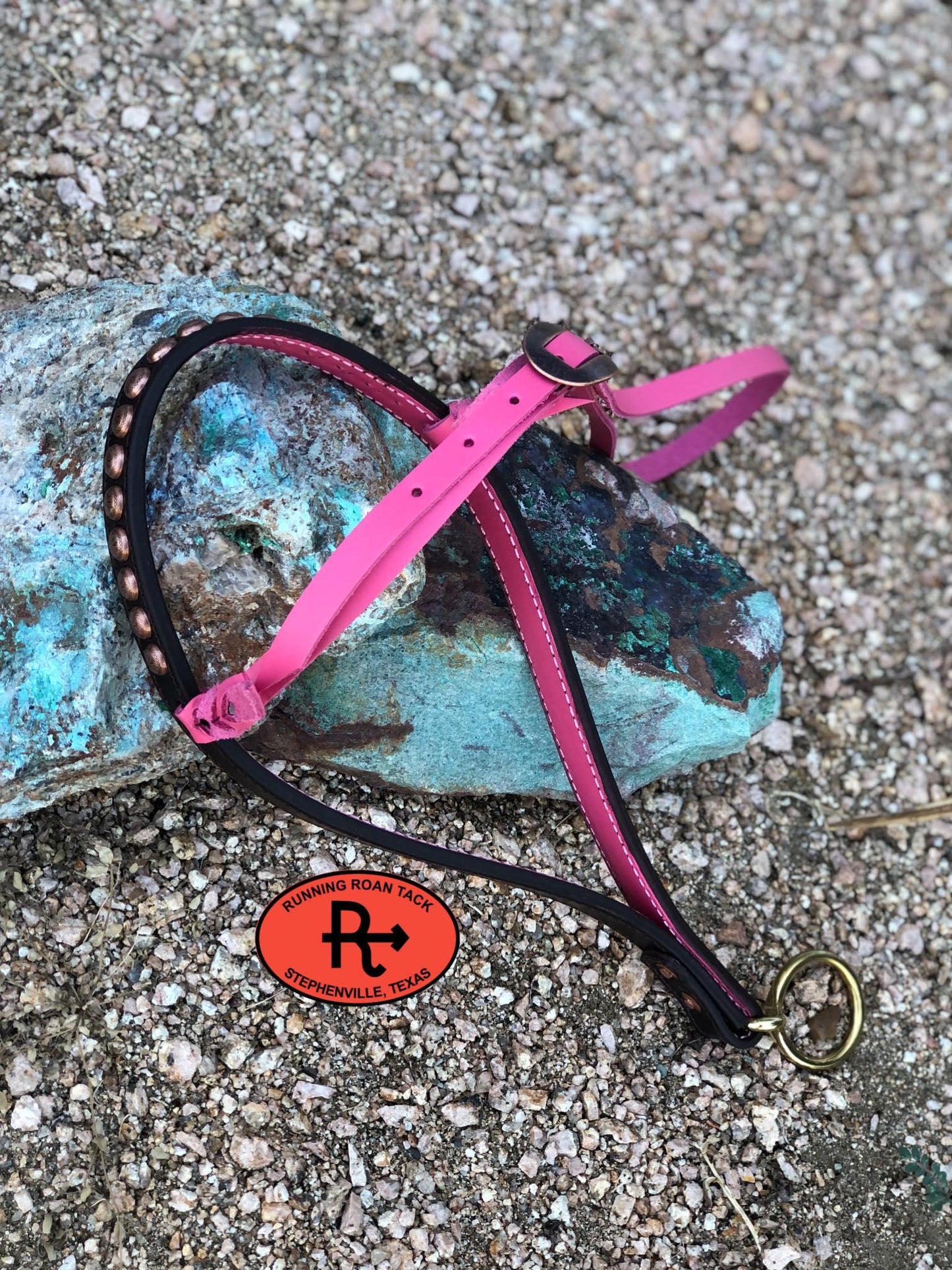 Tiedown Noseband with Pink Leather Accents and Copper Dots