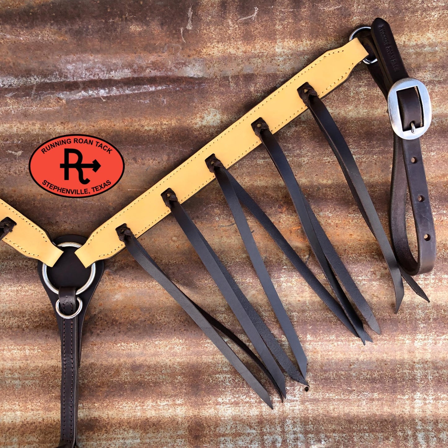 Buckskin Breast Collar with 12" Long Chocolate Fringe and Antique Silver Hardware