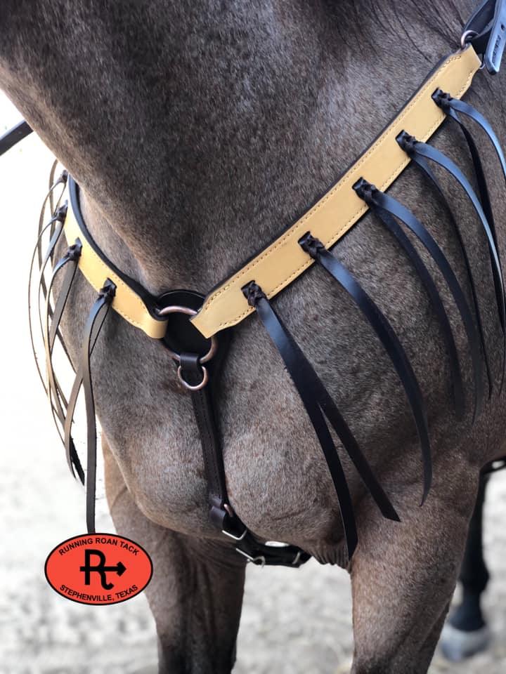 Buckskin Breast Collar with 12" Long Chocolate Fringe and Copper Hardware