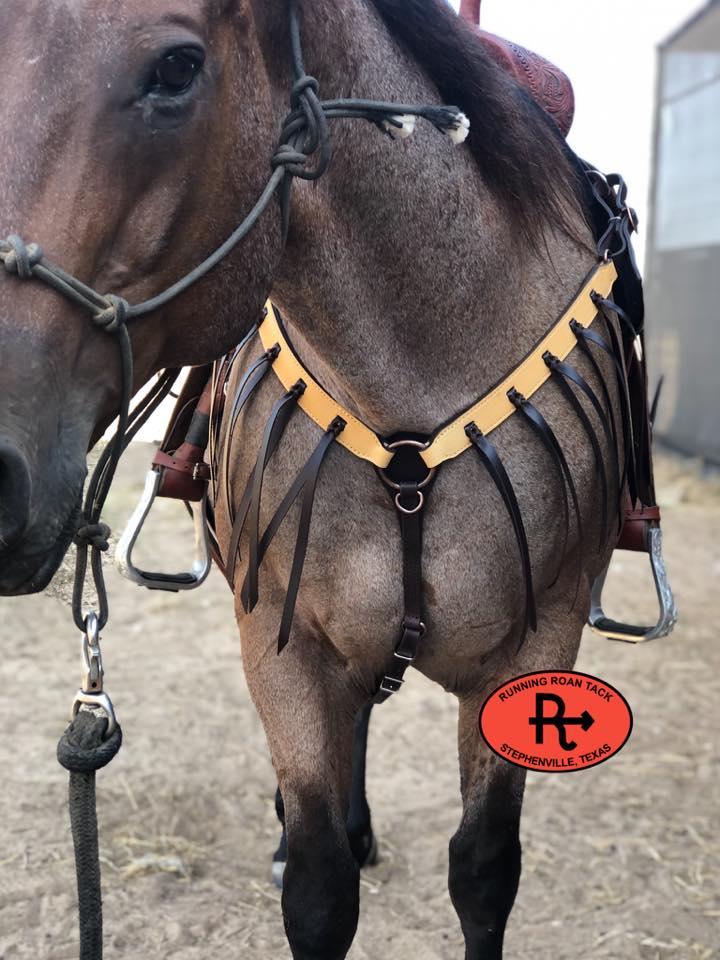 Buckskin Breast Collar with 12" Long Chocolate Fringe and Antique Silver Hardware