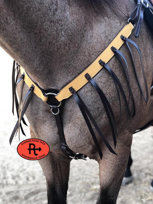 Buckskin Breast Collar with 12" Long Chocolate Fringe and Antique Silver Hardware