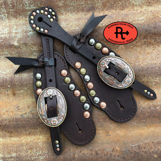 Chocolate Spur Straps with Multicolor Dots