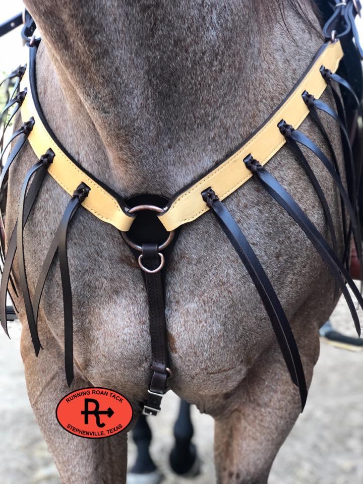 Buckskin Breast Collar with 12" Long Chocolate Fringe and Copper Hardware