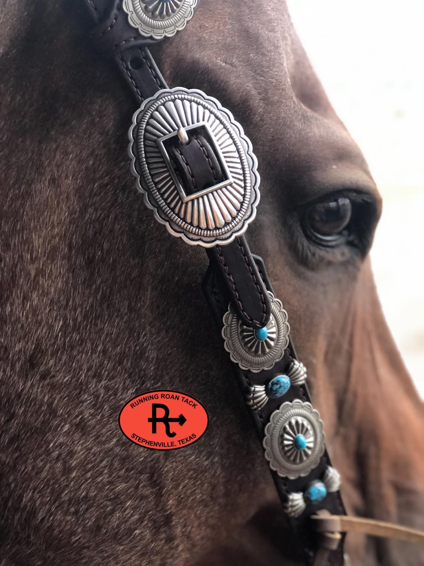 Antique Silver Southwest Concho Headstall Single Ear Standard Size