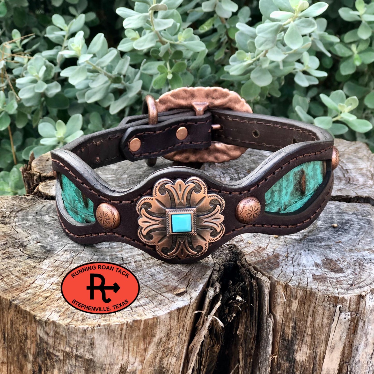 14"-17" Dog Collar Inlaid with Copper/Turquoise Croc 2