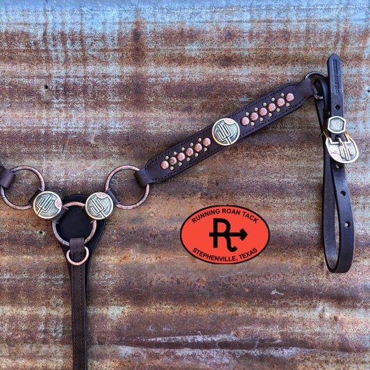 Ring Breast Collar with German Silver Sunset Desert Conchos