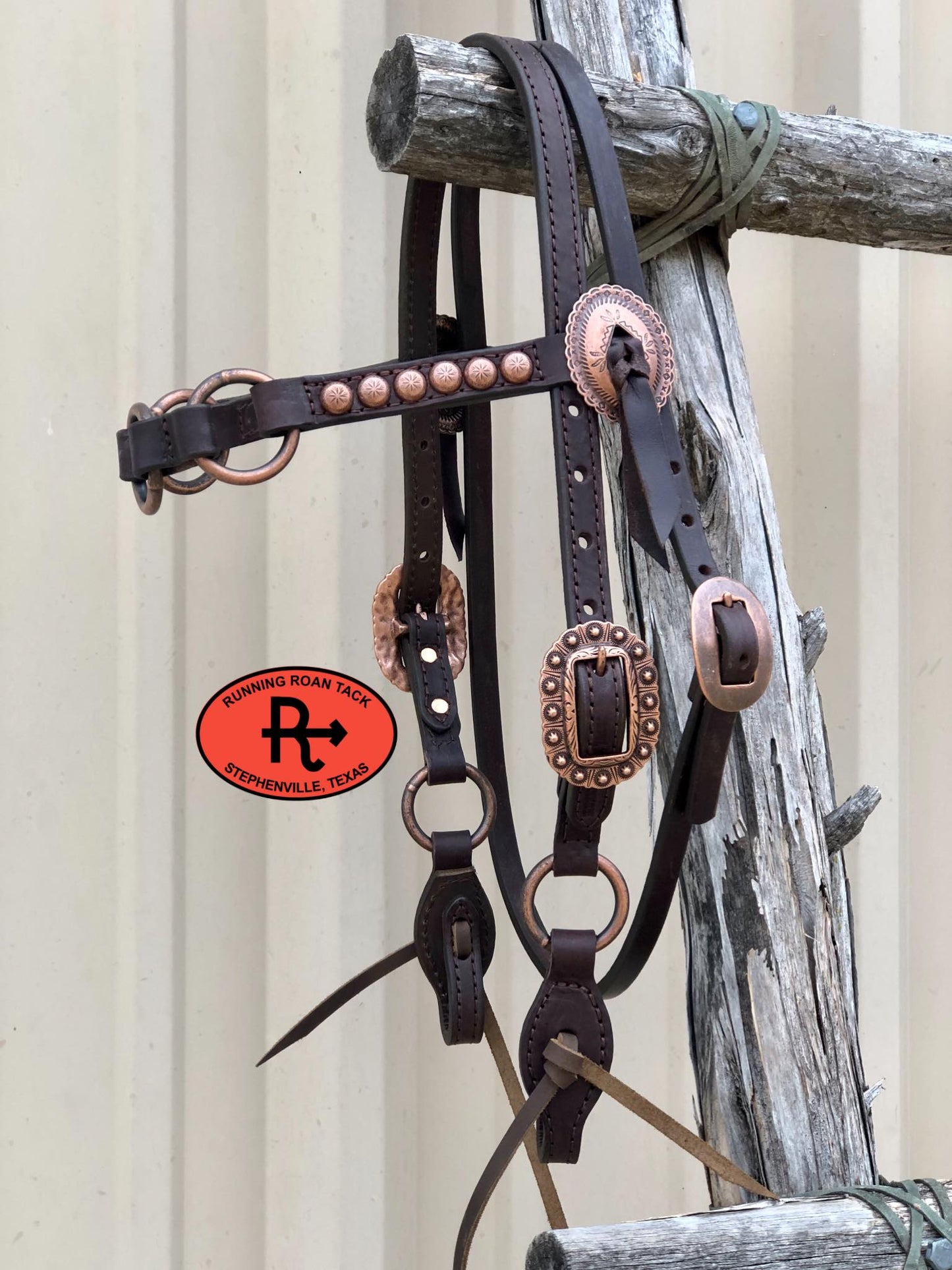 Short Cheek Browband Ring Headstall with Slotted Mesa Conchos