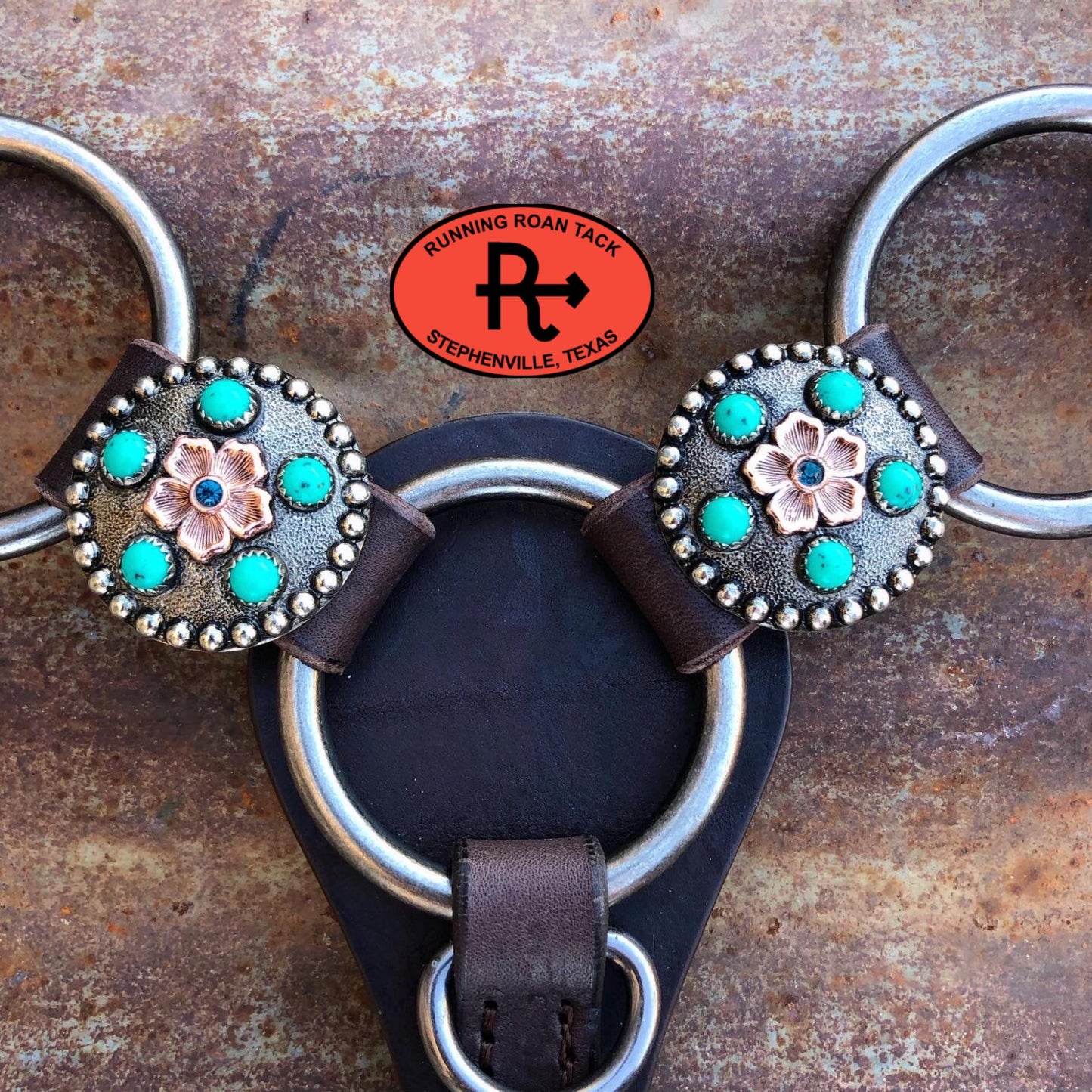 Ring Breast Collar with German Silver Copper Flower Conchos