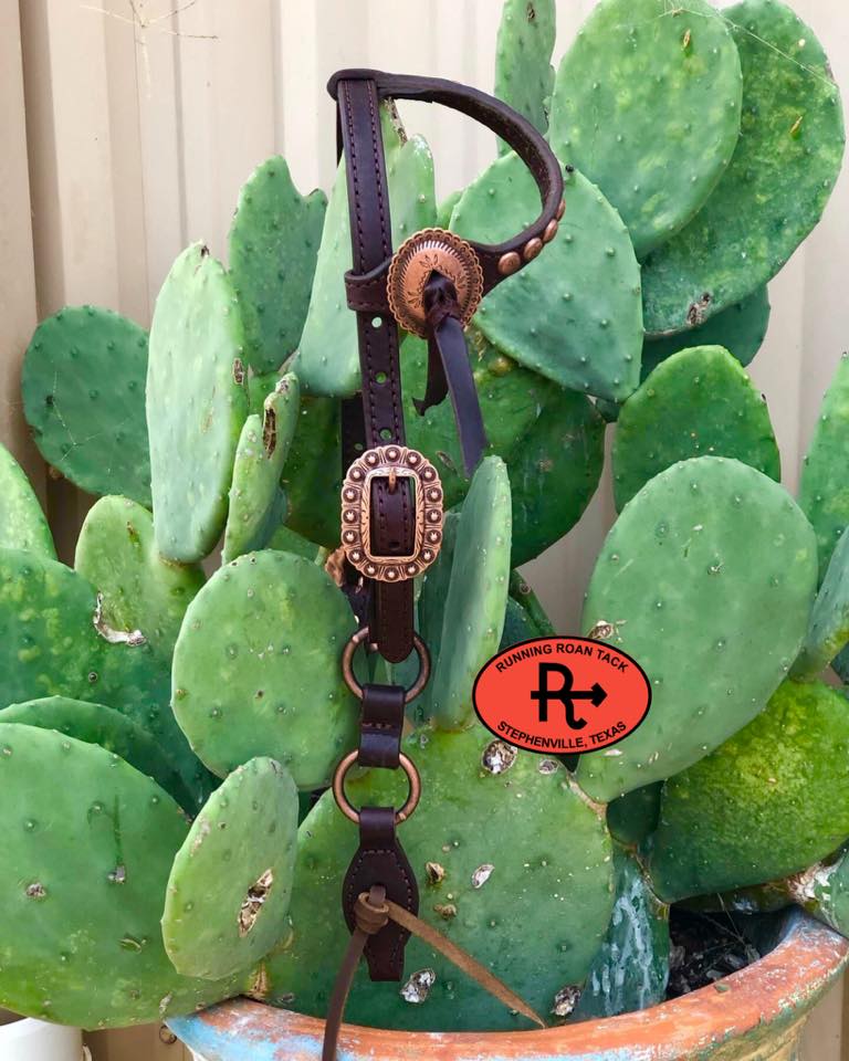 Single Ear Standard Size Ring Headstall with Slotted Mesa Concho