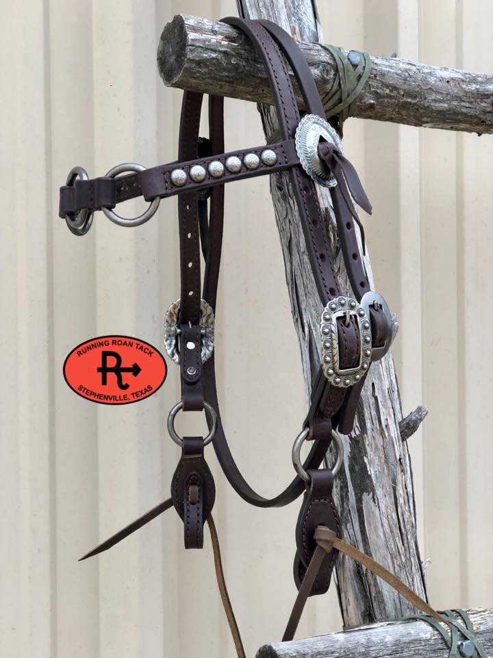 Short Cheek Browband Ring Headstall with Slotted Mesa Conchos