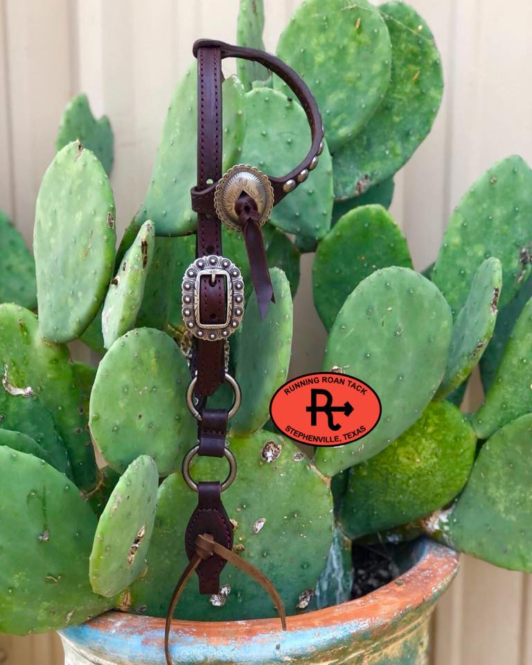 Short Cheek Single Ear Ring Headstall with Slotted Mesa Concho